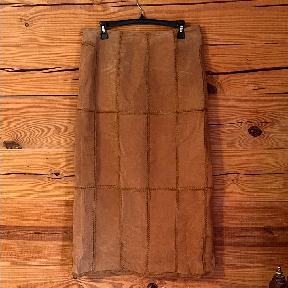 Elegant Tan Patchwork suede vintage skirt